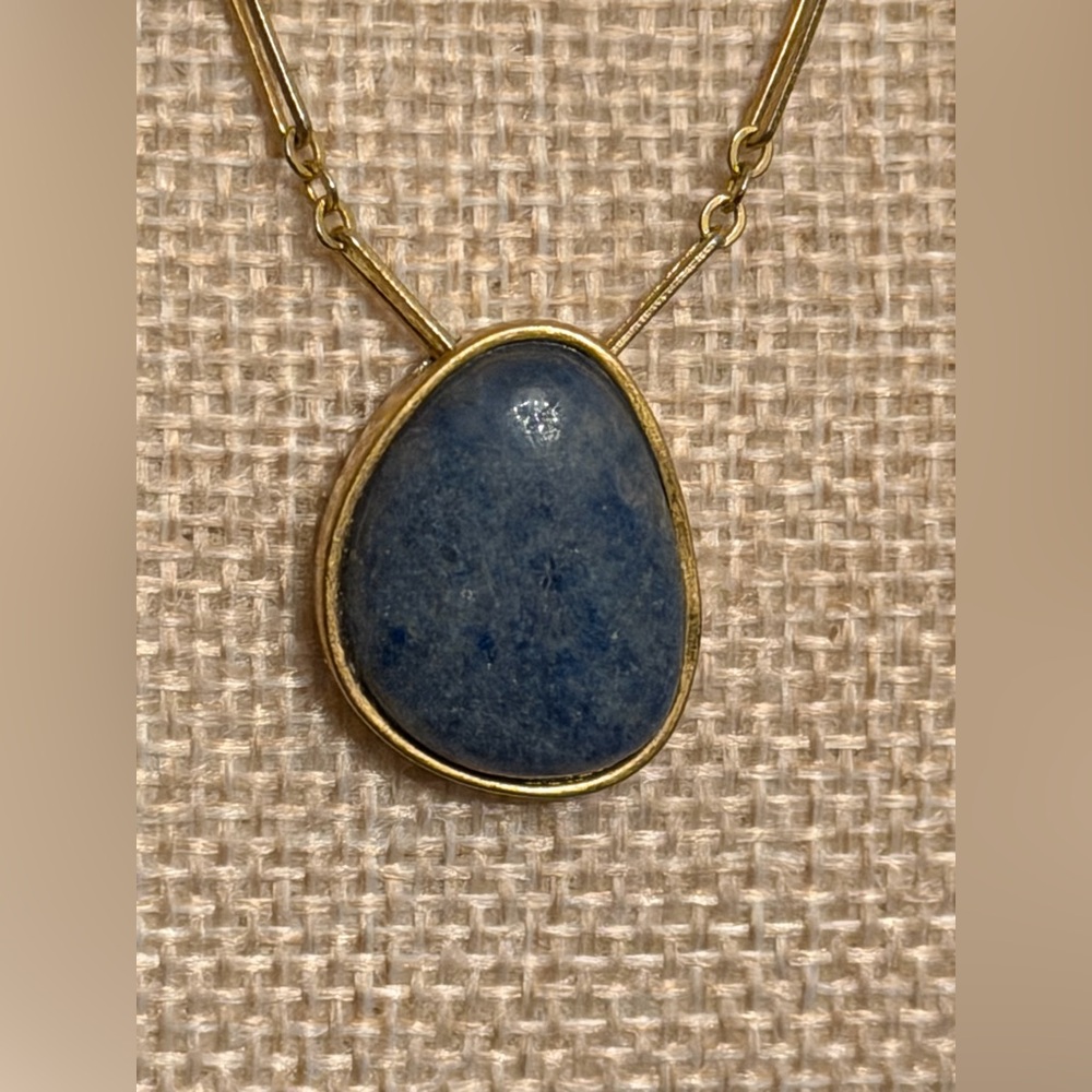 Madewell Gold Necklace with Dark Blue Stone Pendant - Picture 2 of 13